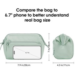 Narwey Wide-open Makeup Bag Women Girls, Travel Toiletry for Mint Green