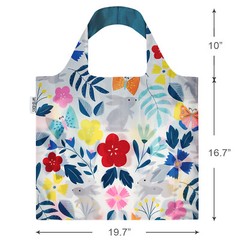 Wrapables Large Reusable Shopping Tote Bag with Outer Pouch, Floral Rabbits