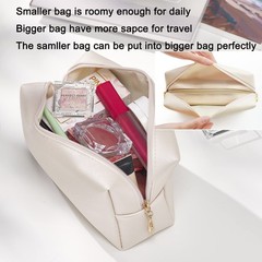 2pcc set PU Leather Cosmetic Bag for Women Minimalism Makeup Ivory White