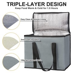 1-Pack Insulated Reusable Grocery Bags, X-Large Insulated Food Delivery Bag f…