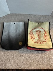 Lululemon Reusable Shopping Tote Bag Lot Of 2 11x9x4 Red/White/Tan. Pre Owned
