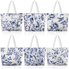 6 Pcs Floral Canvas Tote Bags Bulk for Women Chinoiserie Tote Bag Aesthetic R…