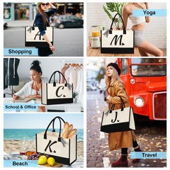 Initial Canvas Tote Bag Monogrammed Gift for Birthday Bridal Shower Wedding
