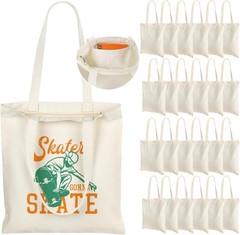 Canvas Tote Bag Bulk W/ Zipper & Pocket 24 Pack 13×15 Inches Blank Canvas Bags