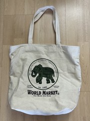 Canvas World Market Asian Elephant Reusable Shopping Bag Tote 14 X 17”, Green