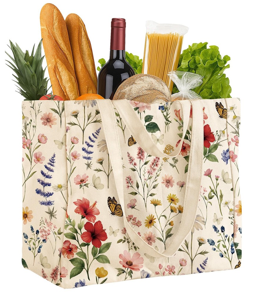 Large Canvas Grocery Tote Bag – Reusable Shoulder Bags with 6 Inner Pockets &…