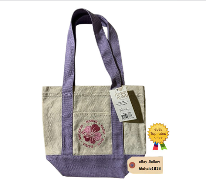 Hawaii Exclusive – Hawaii Inspired purple Hibiscus Mini Canvas Tote Bag NEW
