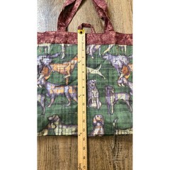 Handmade Dog Print Cotton Tote Bag Green Plaid Puppy Breed Large Shoulder Bag