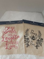 Lot X2 Juncture Canvas Graphic Tote Bags W/Handles “Plant Smiles” & “Busy Bee”