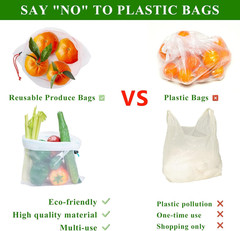 8 Reusable Blue Mesh Produce Bags – Large (12″X17″) Washable See-Through Mesh fo