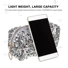 KESYOO Sequin Cosmetic Bag Silver Oxford Cloth Makeup 19X10CM,