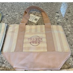 Trader Joe’s Mini Canvas Set of 4 Tote Bags Striped Green Pink Blue Tan New NWT