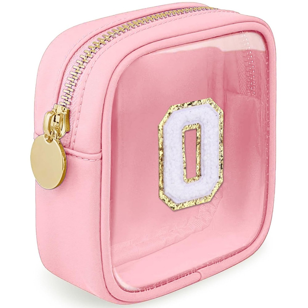 LOFOWN Initial Clear Makeup Bag Small Cosmetic Travel Toiletry O, Pink