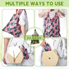 24 PCS Foldable Reusable Shopping Bag Recycle Travel Grocery Pocket Tote