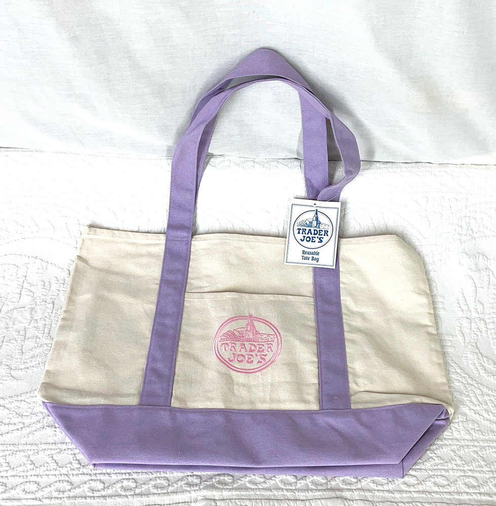 Trader Joe’s NWT LARGE Canvas Tote NEW RELEASE LAVENDER Straps