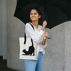 Cat Design Cotton Tote Bag Extra Strong Zip Inner Pocket Reusable Shopper