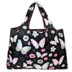 Large Foldable Tote Nylon Reusable Grocery Bags, 5 Pack, Llamas in Springtime