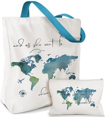 Miss Adola Aesthetic 2 Set Canvas Tote Bag – with One Size, Watercolour Map