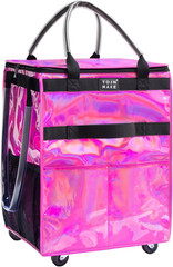 Glitter Red Heavy Duty Reusable Grocery Bag on Wheels with 8 Pockets