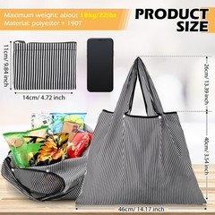 Reusable Grocery Bags 4 Pack Large Folding Tote Stripe Polyester Shopping