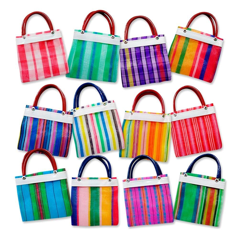 12 Mini Mexican Tote Mercado Bags 5 Inch By 5 Inch Assorted Colors Small Mexican