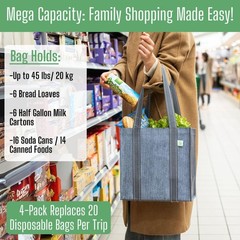 4 PCS Reusable Grocery Shopping Tote Bags Handle Hard Bottom Heavy Duty