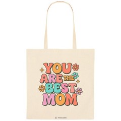 Mom Canvas Tote Bag 1-Pack, 15 x 16 Inch Reusable Cotton Tote with Best Mom D…