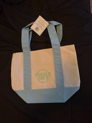 Trader Joe’s Foldable Canvas Tote Bag Colorblock Beige Light Blue Reusable