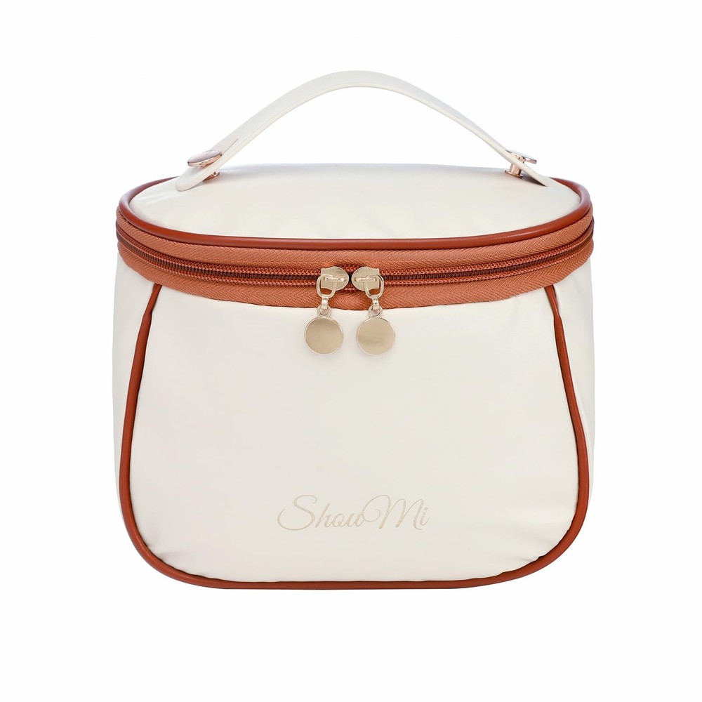 lllyan Makeup Bag Toiletry for Women Portable Cosmetic Brown white