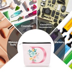 Lingdeer Personalized Makeup Bag with Initial Keychain, Custom D