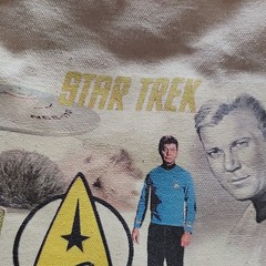 Bag Edge Canvas Foldable Tote with Star Trek Print, Beige Blue Handles
