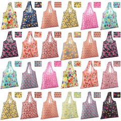 24 Pieces Reusable Grocery Bags Polyester Shopping Multi Color Fruits Style