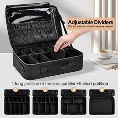 Travel Makeup Bag with Brush Holder, Professional Medium, Black Leather