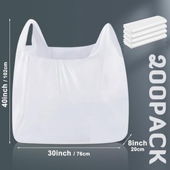 200 Pack Extra Large White Plastic Shopping Bags 40″x30″x8″ Heavy Duty Reusable