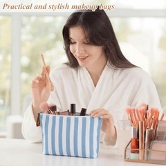 Hillban 12 Pcs Blue Striped Makeup Bags Bulk 9.84 x 7.87 x 1.97 inches,