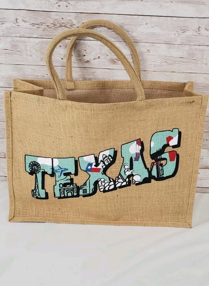 Texas Market Fresh Jute Shopping Bag Lone Star Large Carry Bag Made In India