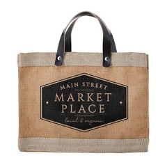 Main Street Farmers Market Tote, Reusable Burlap Grocery Bag with Leather Han…