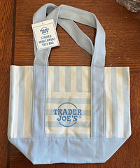 NEW!! Trader Joe’s Striped Mini Canvas Tote Bag Reusable Small Blue & White