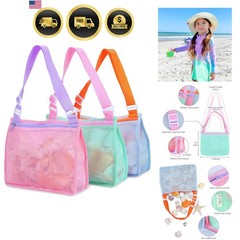 Beach Toy Mesh Beach Bag Kids Shell Collecting Bag Sand Toy Seashell Bag Wate…