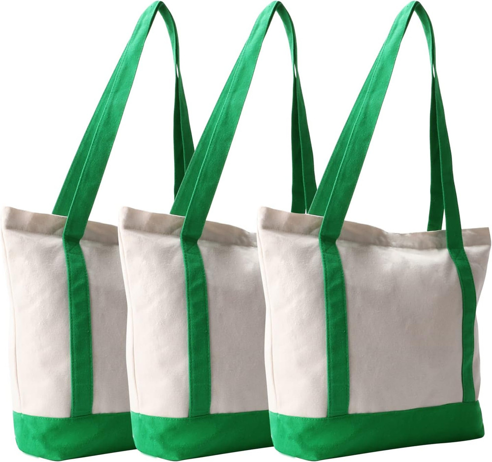 Canvas Tote Bags, 16.5″X14″X5″, Heavy Duty Plain Canvas, Zipper Reusable Bulk Cl