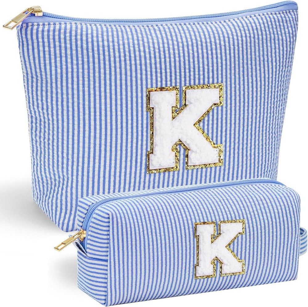 YOOLIFE Initial Makeup Bag |Teen Girl Gifts Trendy Stuff for Girls | Blue