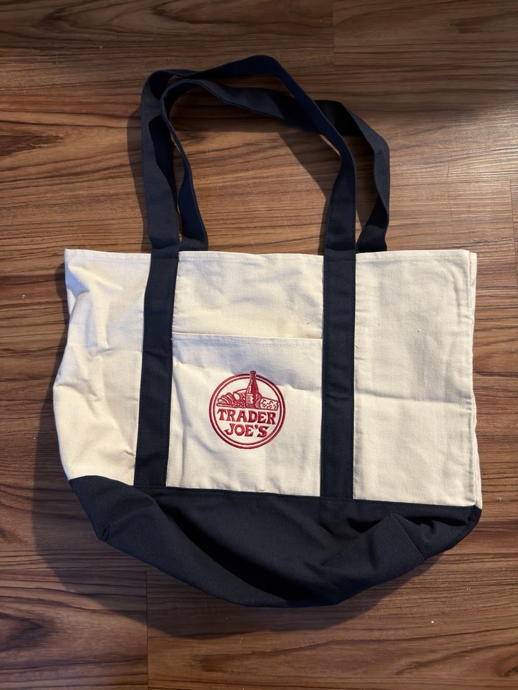 Trader Joe’s Foldable Canvas Tote Bag Original Dark Blue Reusable Shopping Bag