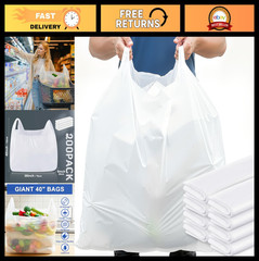 200 Pack Extra Large White Plastic Shopping Bags 40″x30″x8″ Heavy Duty Reusable