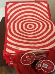5 Reusable Bullseye Target Shopping Grocery Bag Tote, 16″x12″x7”