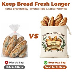 Beeswax Bread Bags with Zipper Seal – Extra Large 13X17 Inches, Style 2