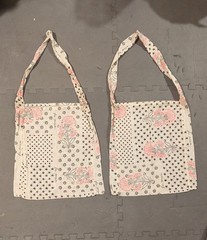 2 x Free People Linen Cloth Lightweight Shopping Tote Bag Tan Pink Paisley Boho