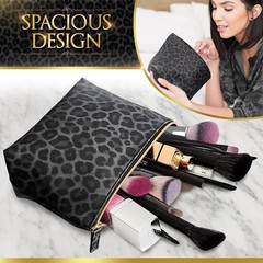 Vegan Leather Black Leopard Makeup Bag Cheetah Print Girly Girl