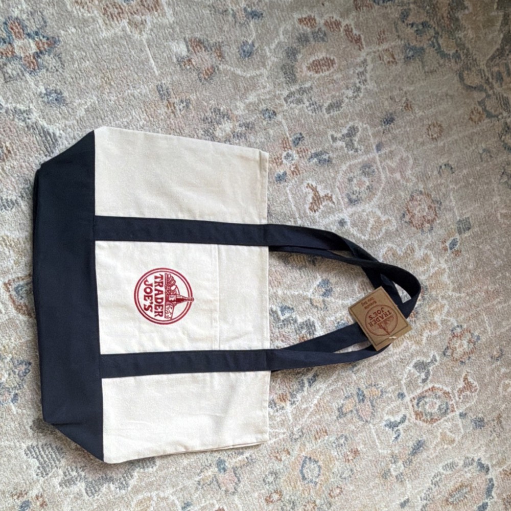 Trader Joe’s Canvas Foldable Reusable Shopping Bag Beige and Black