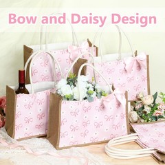 12 Pcs Burlap Tote Bag with Handle Coquette Bowknot Daisy Flower Reusable Bag…