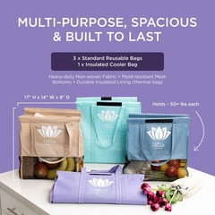 Reusable Shopping Bags 4-Pack – Foldable Insulated Grocery Totes, Egg/Wine Holde